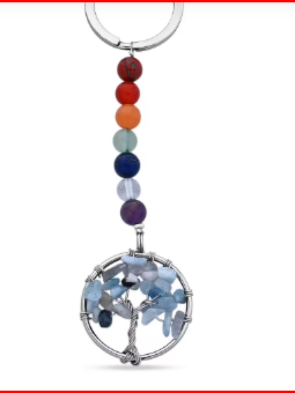 Aquamarine and Multi Gemstone Tree of Life Keychain
